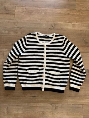 Express Black & White Striped Button-Up Cardigan